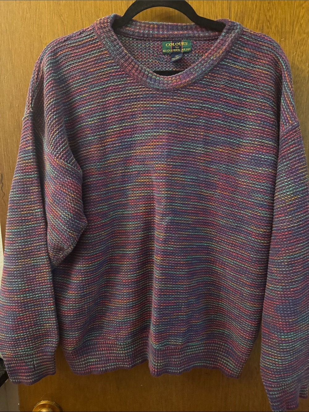 100 % Cotton  Alexander Julian Multicolor Crewneck Sweater Purple, Blue, Pink